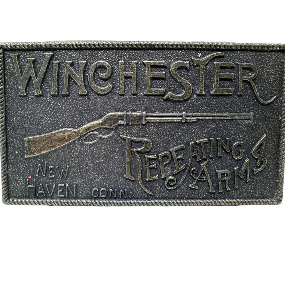 Vintage Winchester Repeating Arms Brass Belt Buckle New Haven CT Menswear